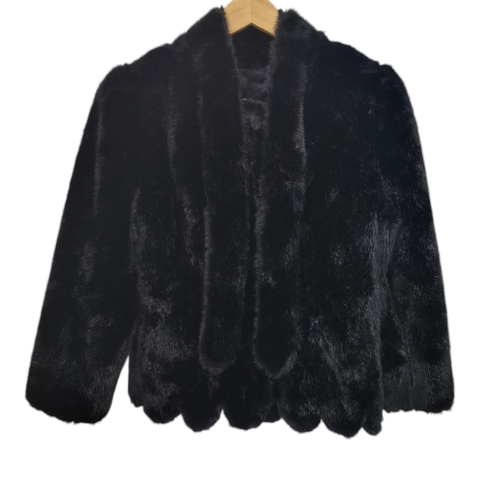 Vintage Xcentrix Women's Faux Fur Coat Black Formal Cropped Winter Jacket - Picture 4 of 16